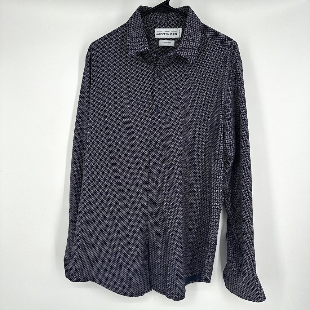 Mizzen‎ + Main Men's Button Down Shirt Trim Fit Blue/Red print Size Large